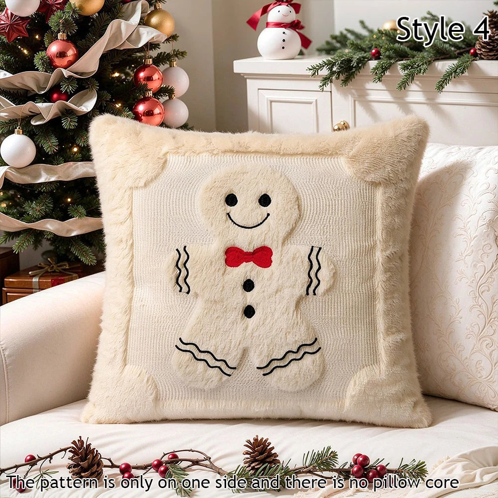 Christmas Pillow Cover Plush Soft Cushion Cover Candy Cane Pattern Decorative Throw Pillow Case Xmas Home Cozy Winter Sofa Decor