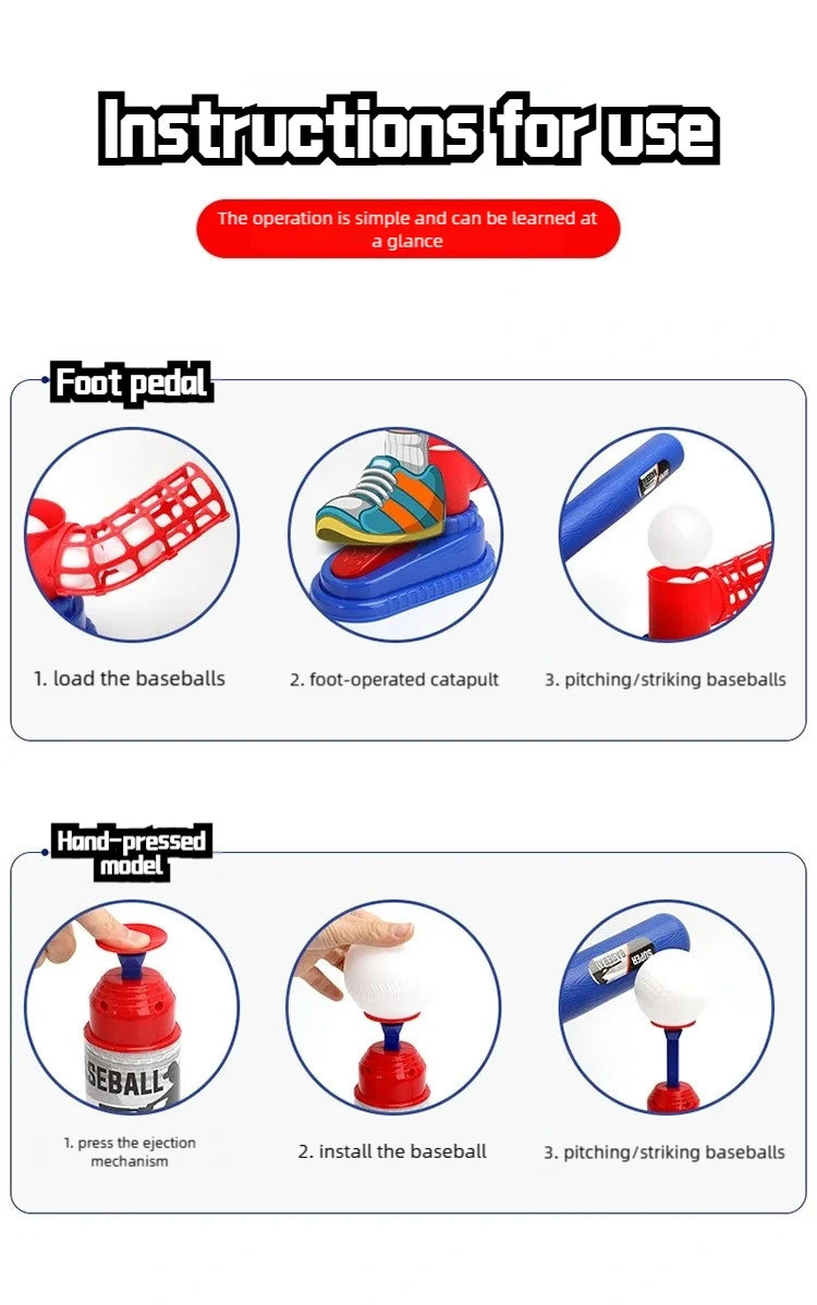 Baseball Launcher Toy, 2-in-1 Foot-Operated/Manual Press Ball Pitching Machine Indoor and Outdoor Interactive Sports Game for Kids, Kinde