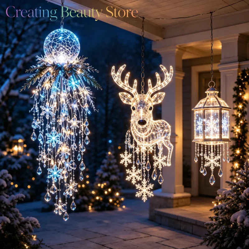 Glow Hanging Ornament Christmas Snowman Elk Ice Crystal Light Hanging Decoration