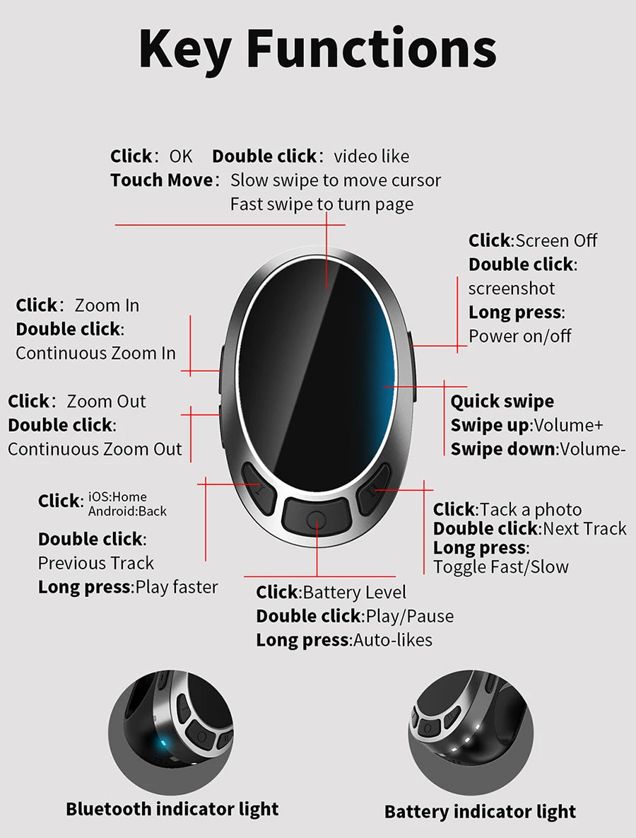 TikTok remote, scrolling ring, finger mouse, bluetooth page turner, , wireless video controller, ebook pag turner,