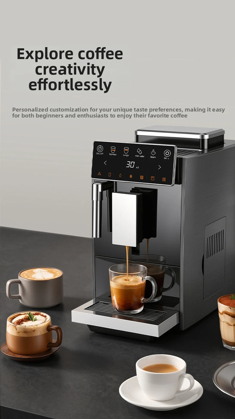 Automatic Espresso Machine with Smart Color Screen, Built-in Grinder & Steam Wand, 20Bar Pressure Coffee Maker for Home, Cappucc
