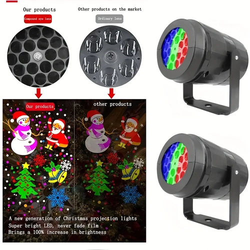 1pc Snowflake Christmas Night Projector Light,16 Patterns Waterproof Rotating Christmas LED Stage Lights Christmas Decoration
