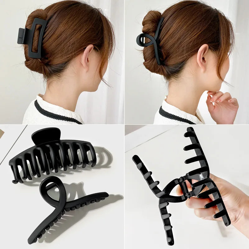 Womans Elegant Black Plastic Hair Claw Grip