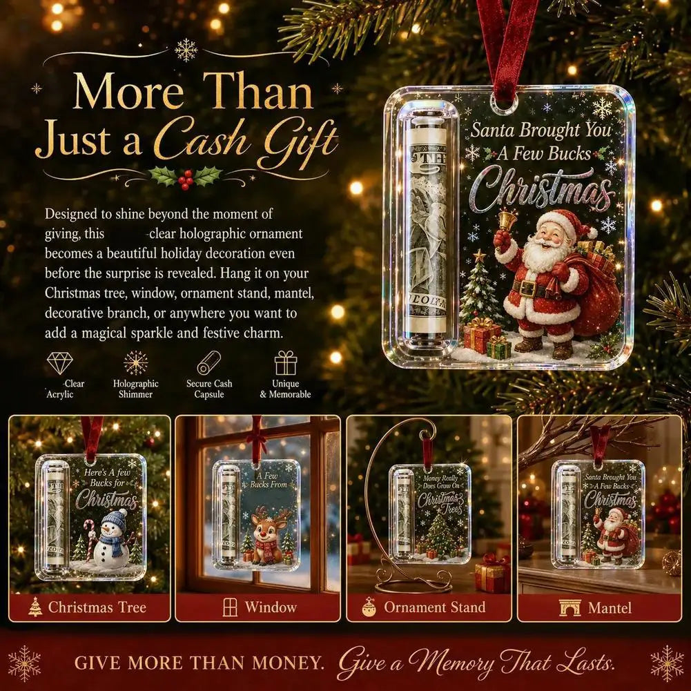 Christmas Money Holders Acrylic Hanging Money Holder Ornaments Christmas Tree Snowman Elk Hanging Pendant New Year Party Decor