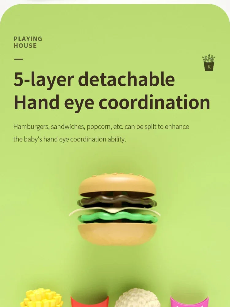 9 PCS Set Detachable Plastic Snack Hamburger Pretend Toy Kids Kitchen Play House Food Toy