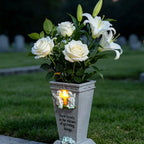 Solar LED Cross Grave Vase Outdoor Commemorative Flower Holder Garden Cemetery Memorial Decoration Light Ornament Base