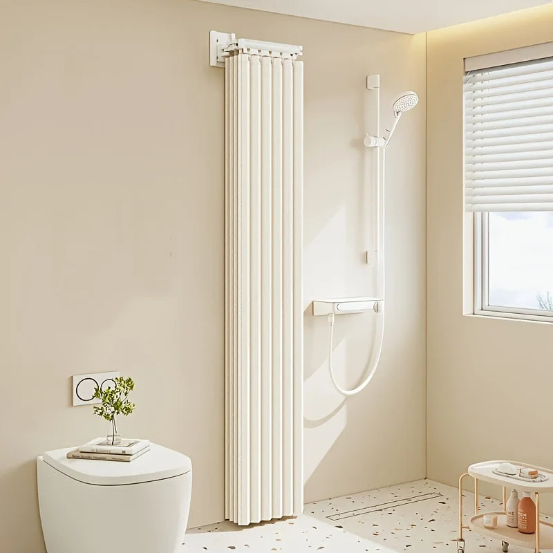 High-Quality Foldable Shower Curtain with Hooks & Ties, Invisible Wet-Dry Separation, Easy Store, Modern Home Decor Style