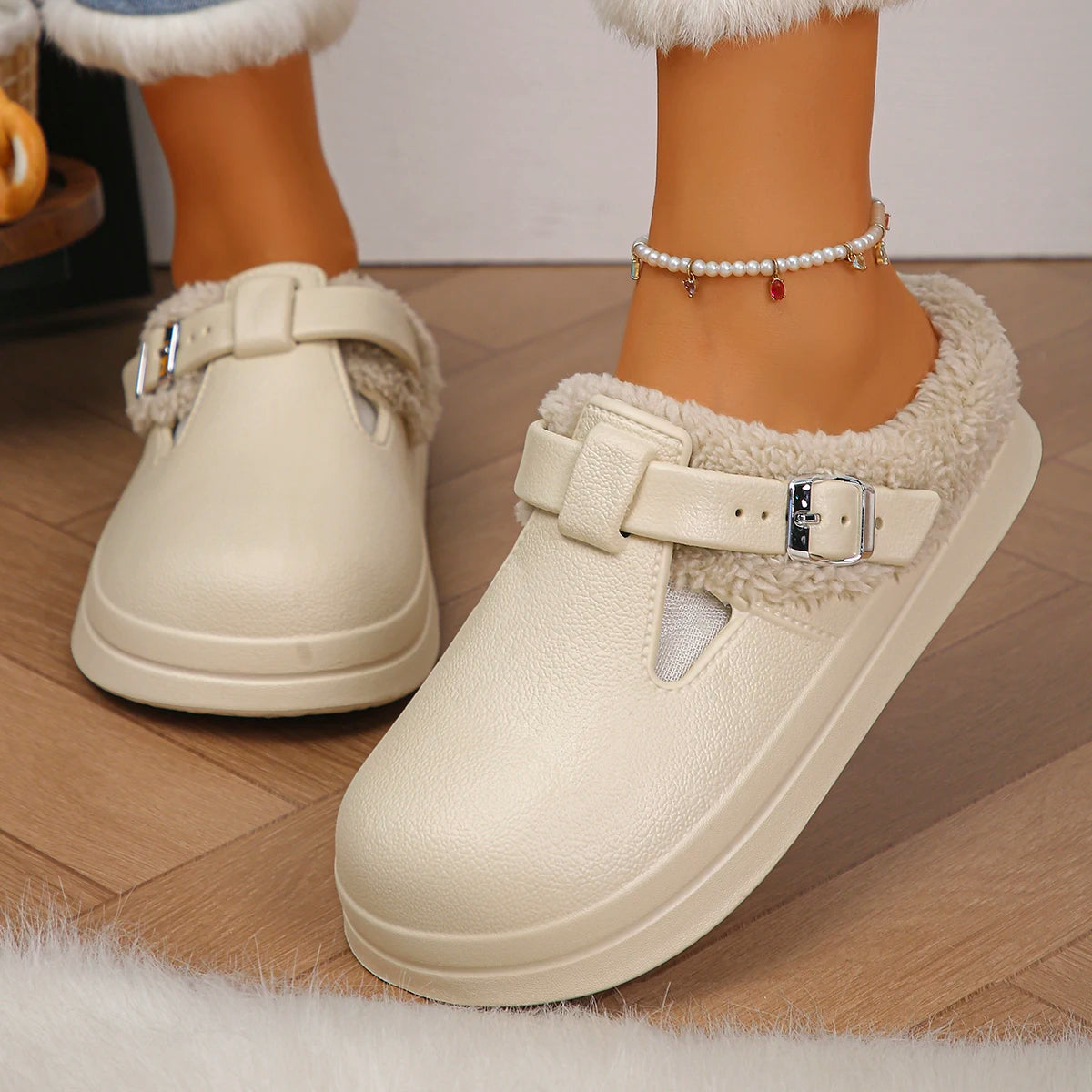 Women's Plush-Lined EVA Buckle Mules