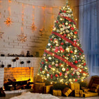 7.5FT Unlit Artificial Christmas Tree, Dense Full Wide Hinged Branches, Realistic Spruce, Collapsible Metal Stand, Flame Retardant PVC