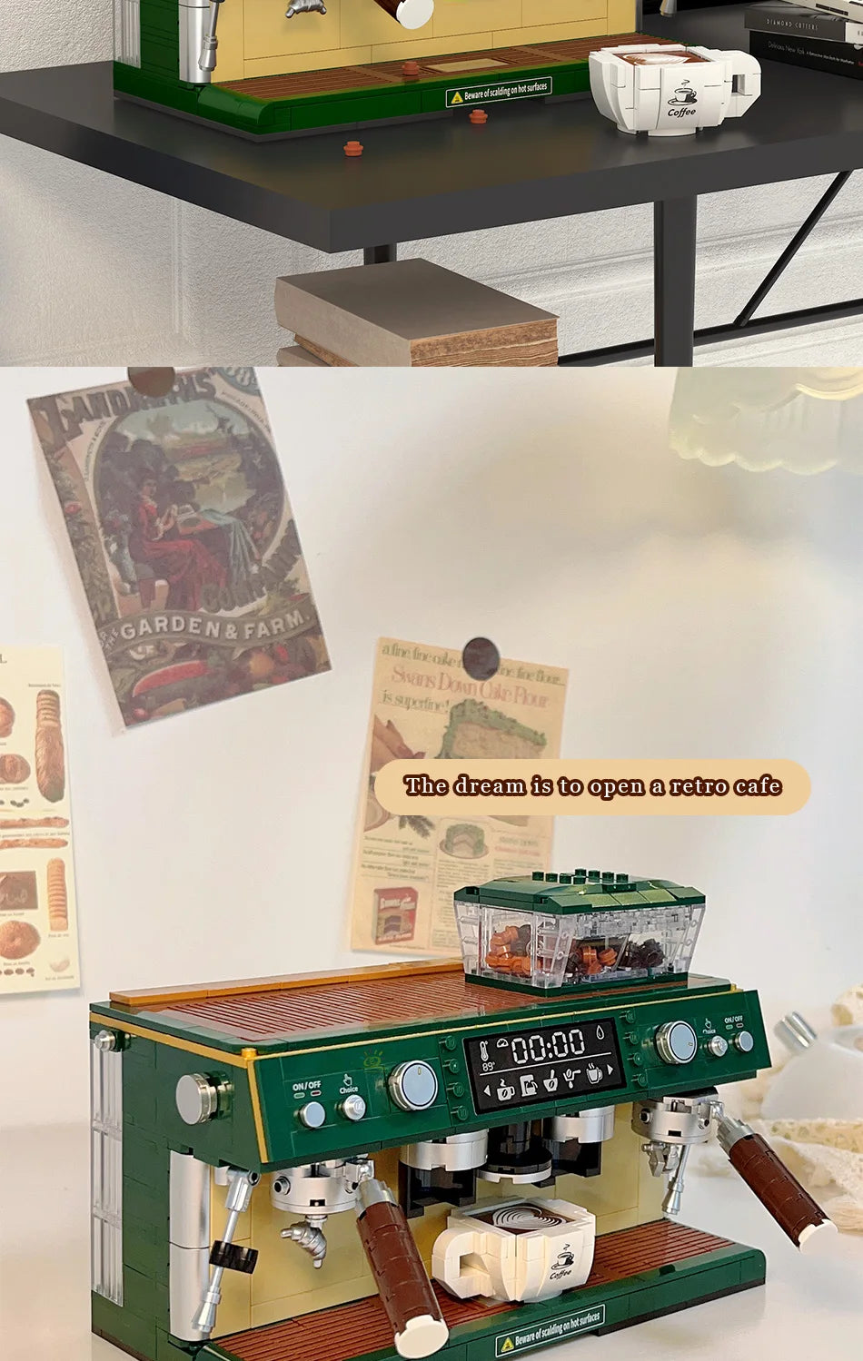 HUIQIBAO 928PCS MOC Coffee Machine Model Micro Building Blocks Mini Diamond City Friend Bricks Set Children Toys Kids Girl Game