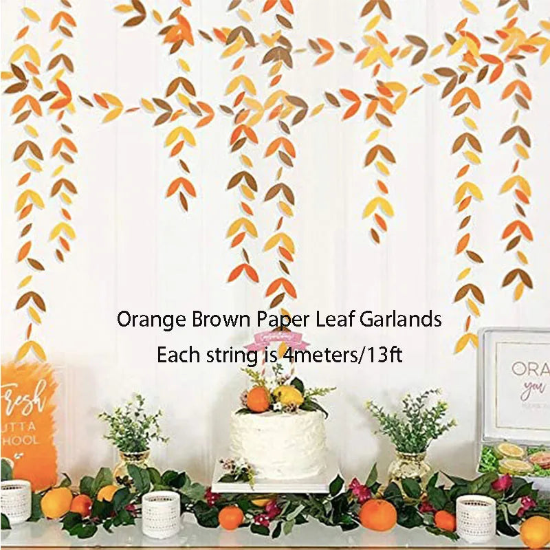 Boho Pom Pom Autumn Garland – Orange & Beige