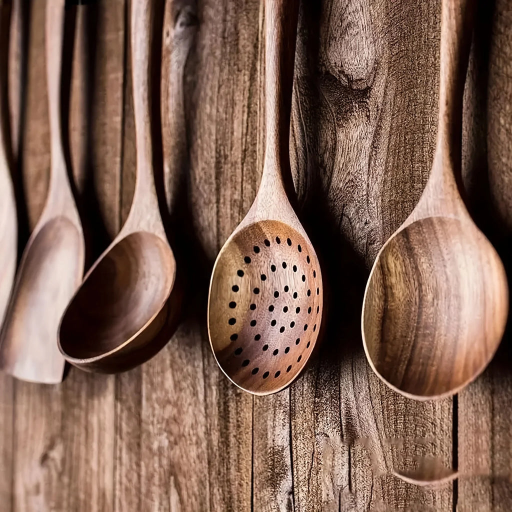 5pcs Wooden Kitchen Utensils Set, Wooden Spoons Natural Spatulas