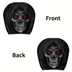 2Pcs Death Skull Flame Red Eye Print Car Headrest Cover Elastic Neck Support Auto Headrest Protector Easy Install Universal Car