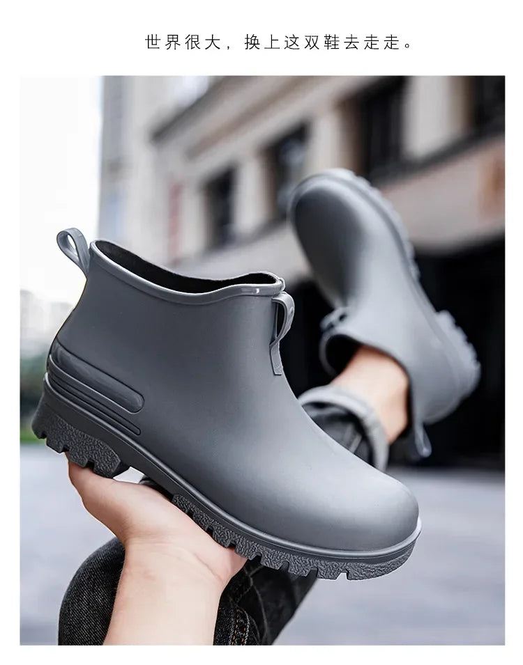 Couple's Short-Tube Non-Slip Plastic Rain Boots, Outdoor Commuting Waterproof Shoes, Pvc One-Piece Molded Women's Water Boots,