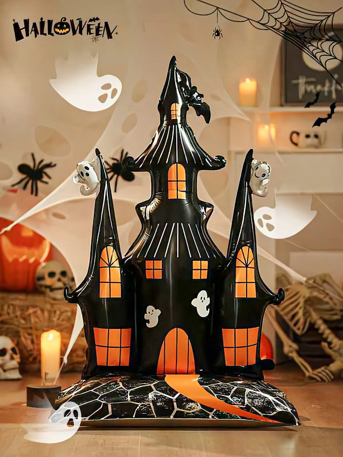 1pcs Halloween 58-inch Super-large Haunted House Castle Standing Aluminum Foil Balloon Horror Halloween Haunted House Party