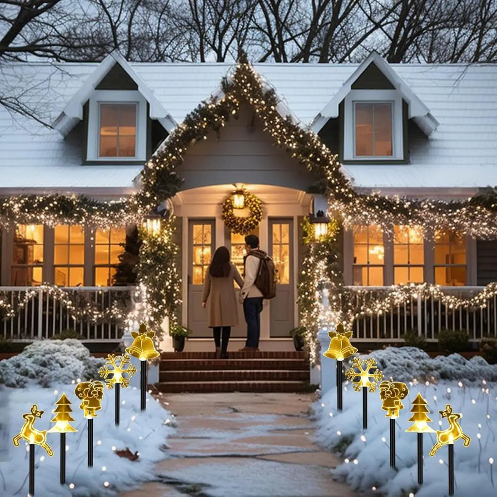 5Pcs/Set Christmas Stake Light With Star Snowflake Bell Xmas Tree Shape With 8 Modes For Garden Yard Path Patio Xmas Decoration
