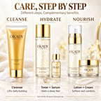 OKADY 10-Piece Peptide Skincare Set for Women, Hydrating & Moisturizing Face Care Kit with Cleanser, Toner, Serum x3, Lotion, Eye Cream, Face Creams and Eye Mask, Daily Skin Care Routine in a Gold Gift Box, Birthday, Christma