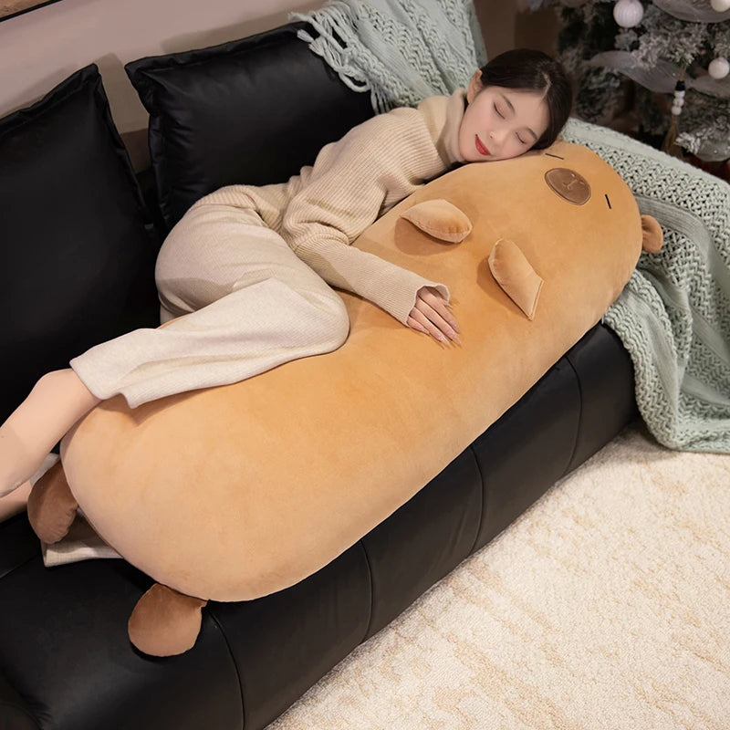 70-120cm Capybara Long Pillow Stuffed Soft Cartoon Animal Capybara Bolster Plushie Sleeping Leg Support Peluche Birthday Gift