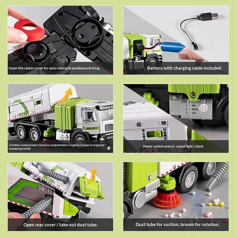 Simulated street cleaning sweeper electric vacuum sweeper road children's alloy car boy toy wind-up sprinkler truck