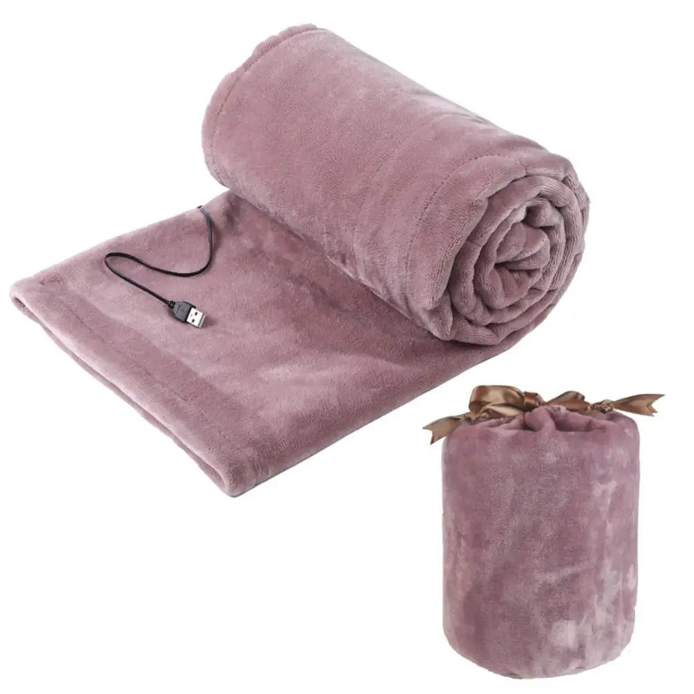 USB Heated Blanket With Storage Bag 160x85cm Coral Velvet Shawl Wearable Electric Blanket Winter Body Warmer for Home Office Car