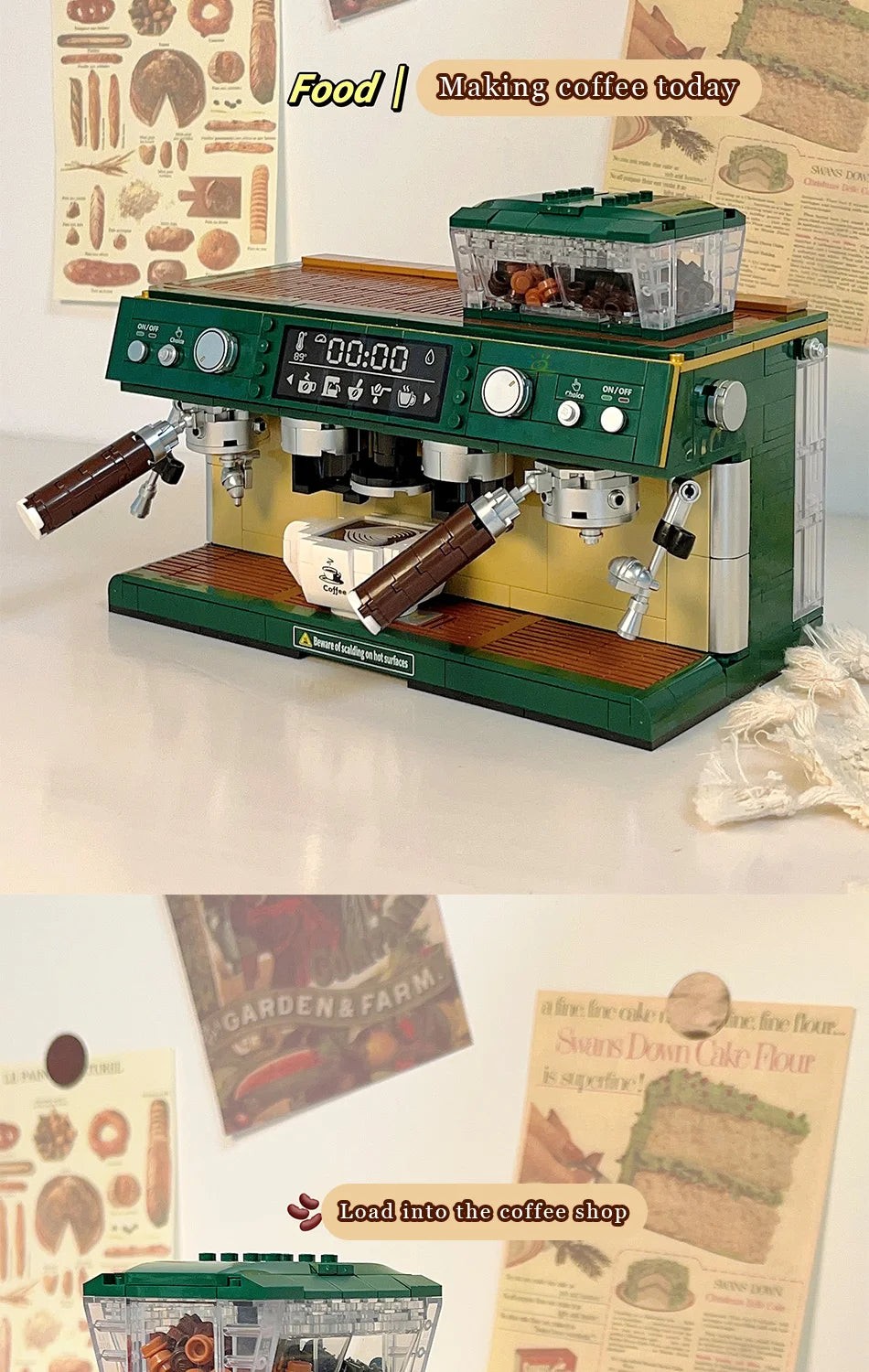 HUIQIBAO 928PCS MOC Coffee Machine Model Micro Building Blocks Mini Diamond City Friend Bricks Set Children Toys Kids Girl Game