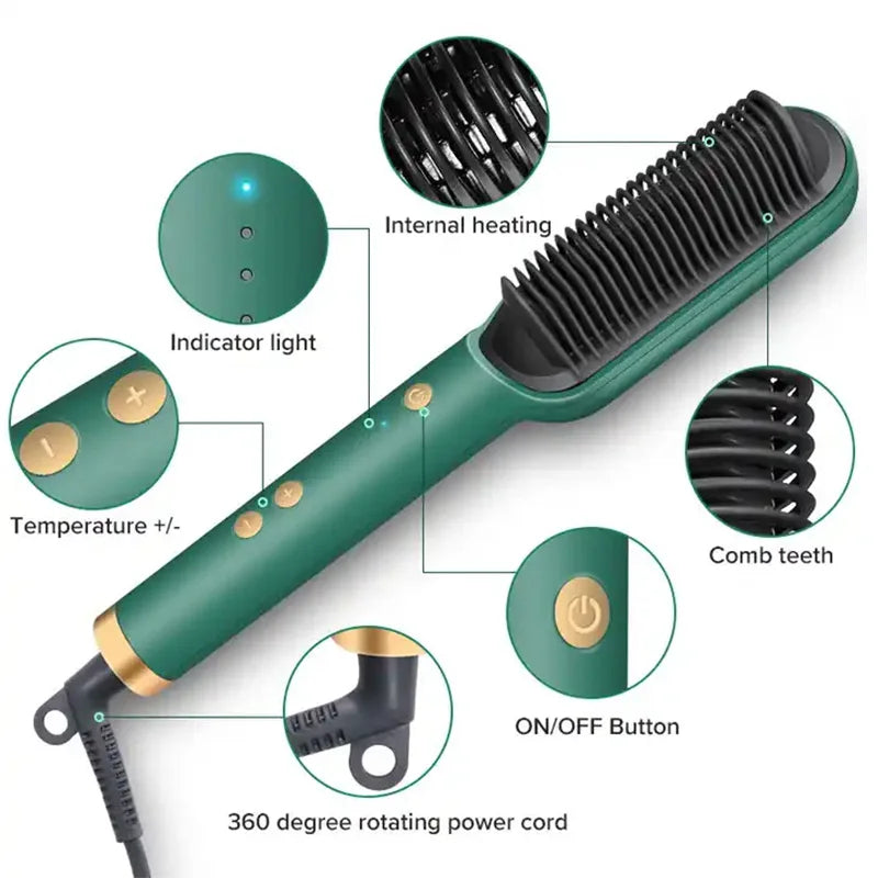 Electric PTC Heat Straightening Brush One Step Hair Dryer 3 In 1 Ceramic Flat Iron Women Hair Straightener Comb And Curling