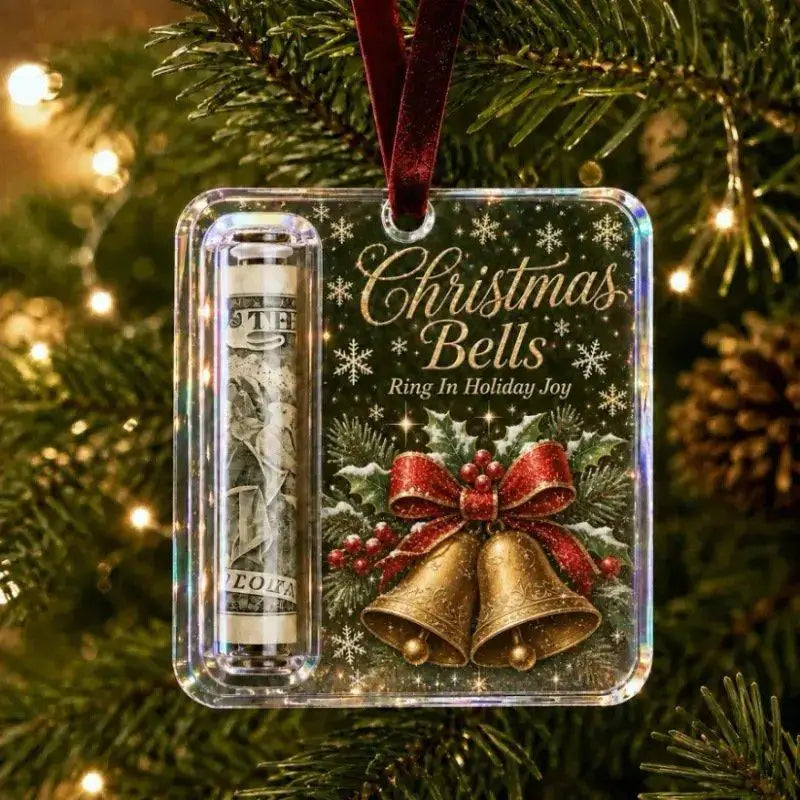 Christmas Money Holders Acrylic Hanging Money Holder Ornaments Christmas Tree Snowman Elk Hanging Pendant New Year Party Decor