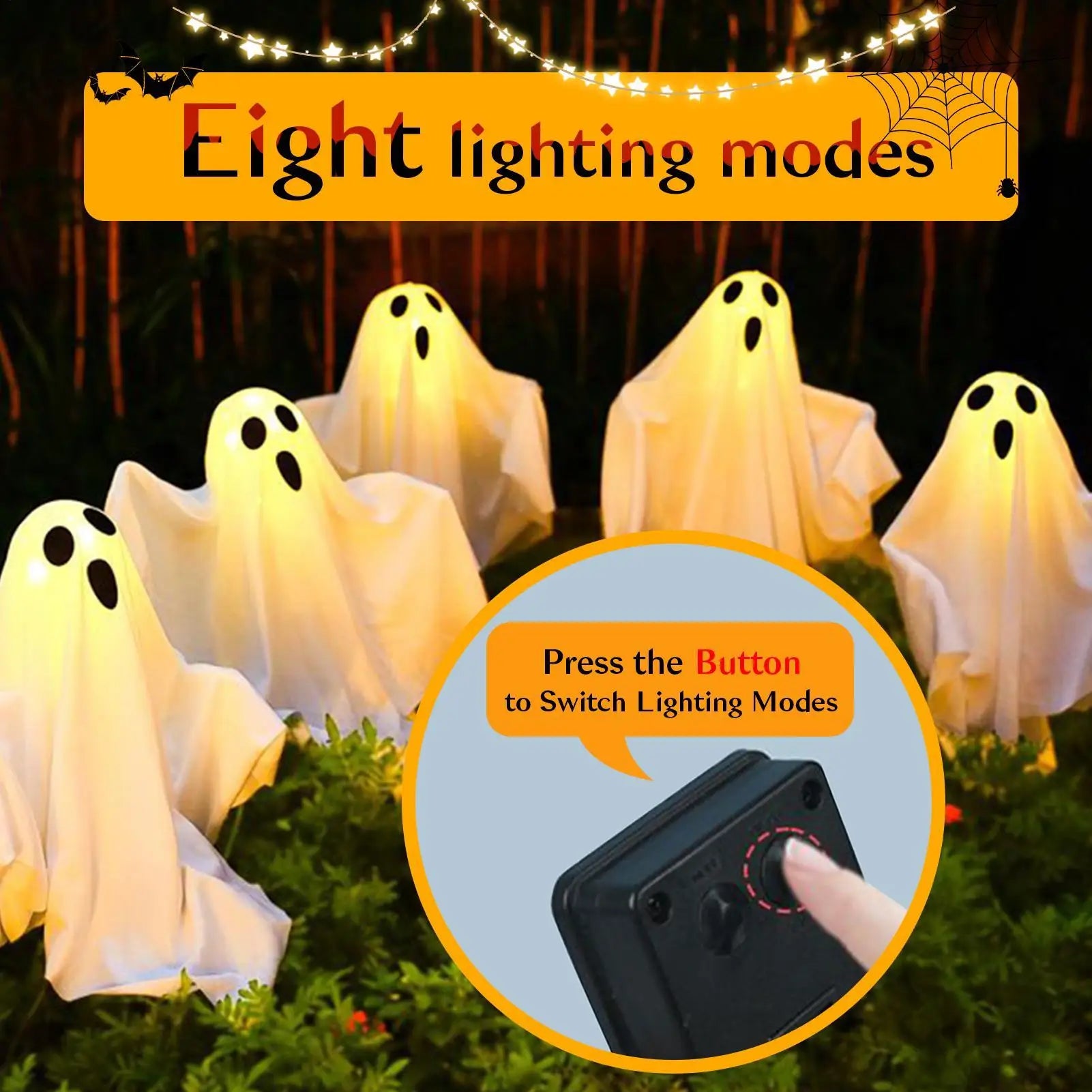 Solar Ghost Lights Solar Halloween Pathway Lights Outdoor Decorations Spooky Garden Outside Decor for Fence Yard Patio Walkway
