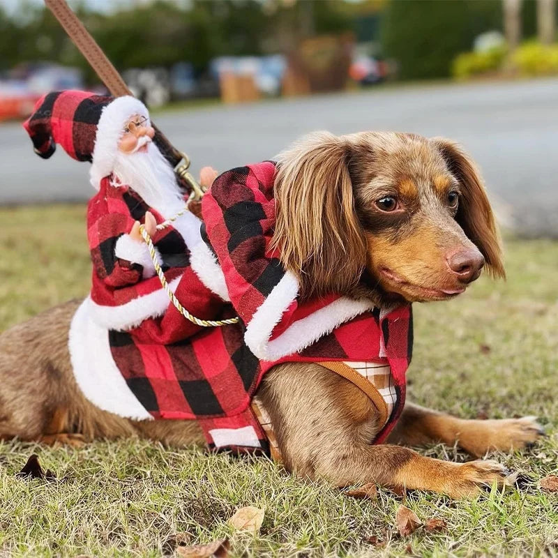 Pet Dog Christmas Santa Claus Riding Dog Costume Christmas Clothes Claus Rider Outfit With Hat Riding Deer Costume Pet Supplies