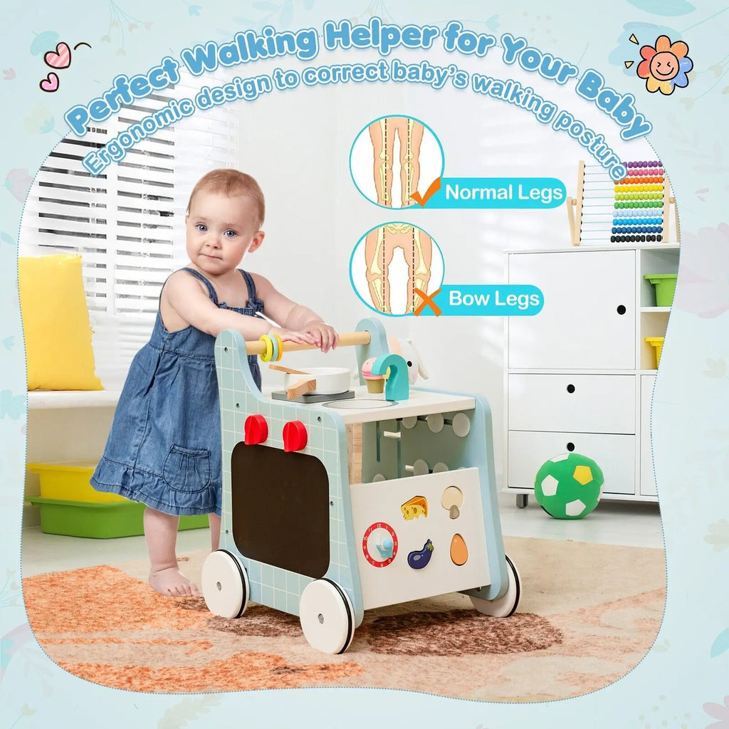 DORTALA 6-in-1 Wooden Baby walker Activity Kitchen