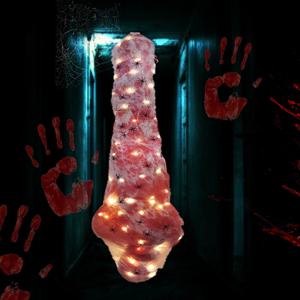 Horror Halloween Outdoor Decoration 59inch Creepy Corpse Props Set Scary Fake Bloody Body Bag Haunted House Hanging Decorations