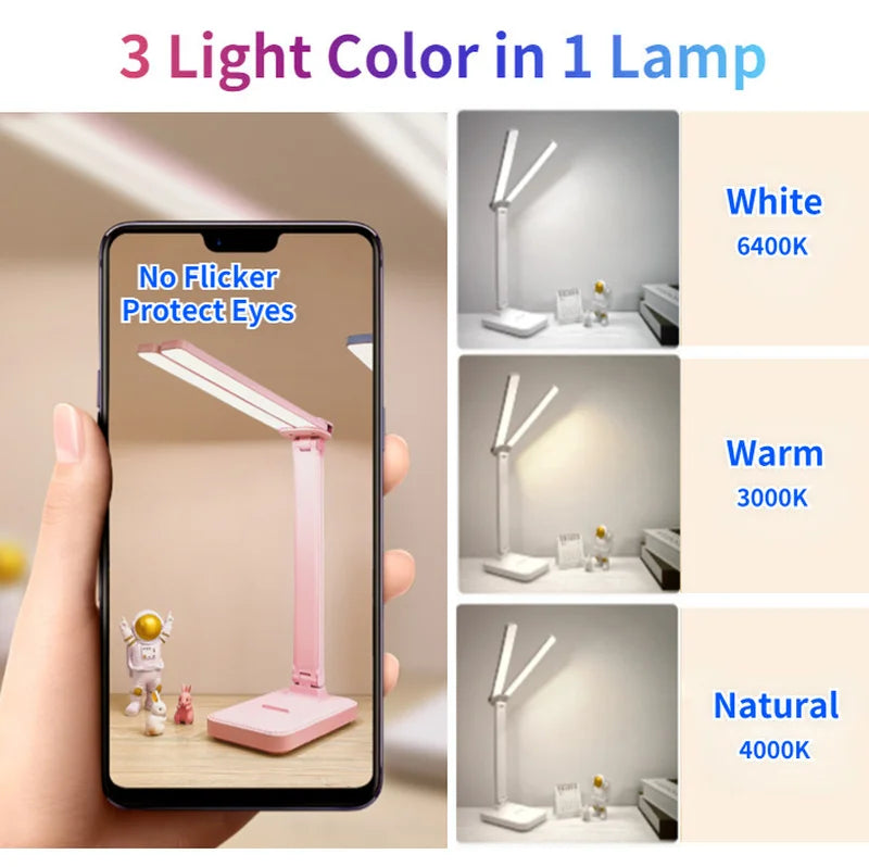 USB Desk Lamp 3 Levels Dimmable Touch Night Light USB Rechargeable Eye Protection Foldable