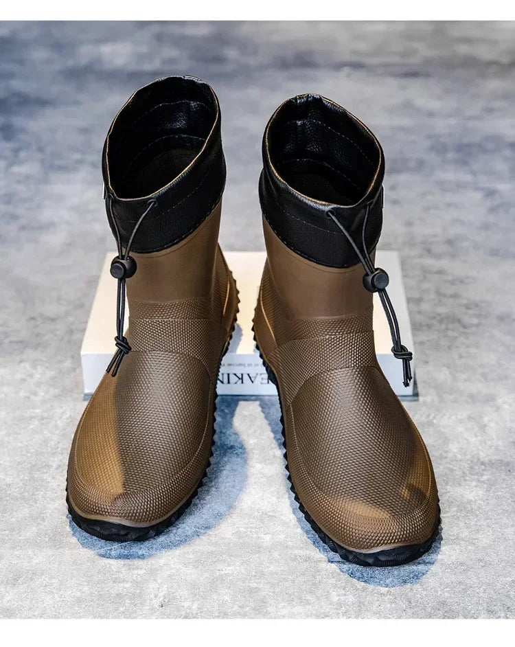 Men Rain Boots Fashion Mid-calf Rubber Boot Outdoor Waterproof Garden Work Shoe Non Slip Fishing Rubber Galoshes Men Rubberboots