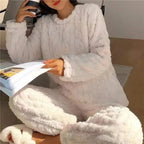 Women Coral Velvet Jacquard Pajama Set Soft Warm Winter Loungewear Comfortable Homewear for Christmas Valentine's Day Gift