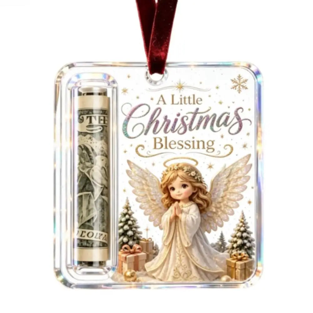Christmas Money Holders Acrylic Hanging Money Holder Ornaments Christmas Tree Snowman Elk Hanging Pendant New Year Party Decor