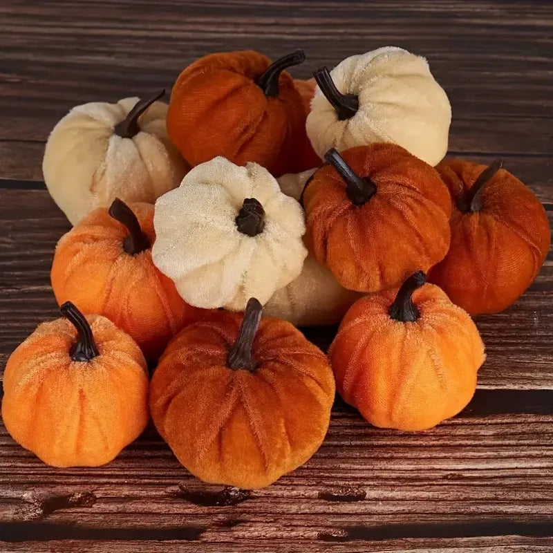 10pcs Velvet Artificial Pumpkin Decoration Desktop Pumpkin Halloween Decoration