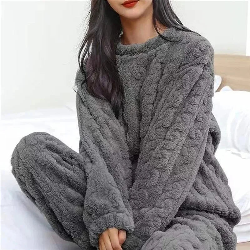 Women Coral Velvet Jacquard Pajama Set Soft Warm Winter Loungewear Comfortable Homewear for Christmas Valentine's Day Gift