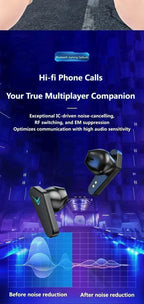 Bluetooth TWS Gaming Earphones Low Latency Wireless In-Ear Headphones With Built-in Mic LED Indicator Lights