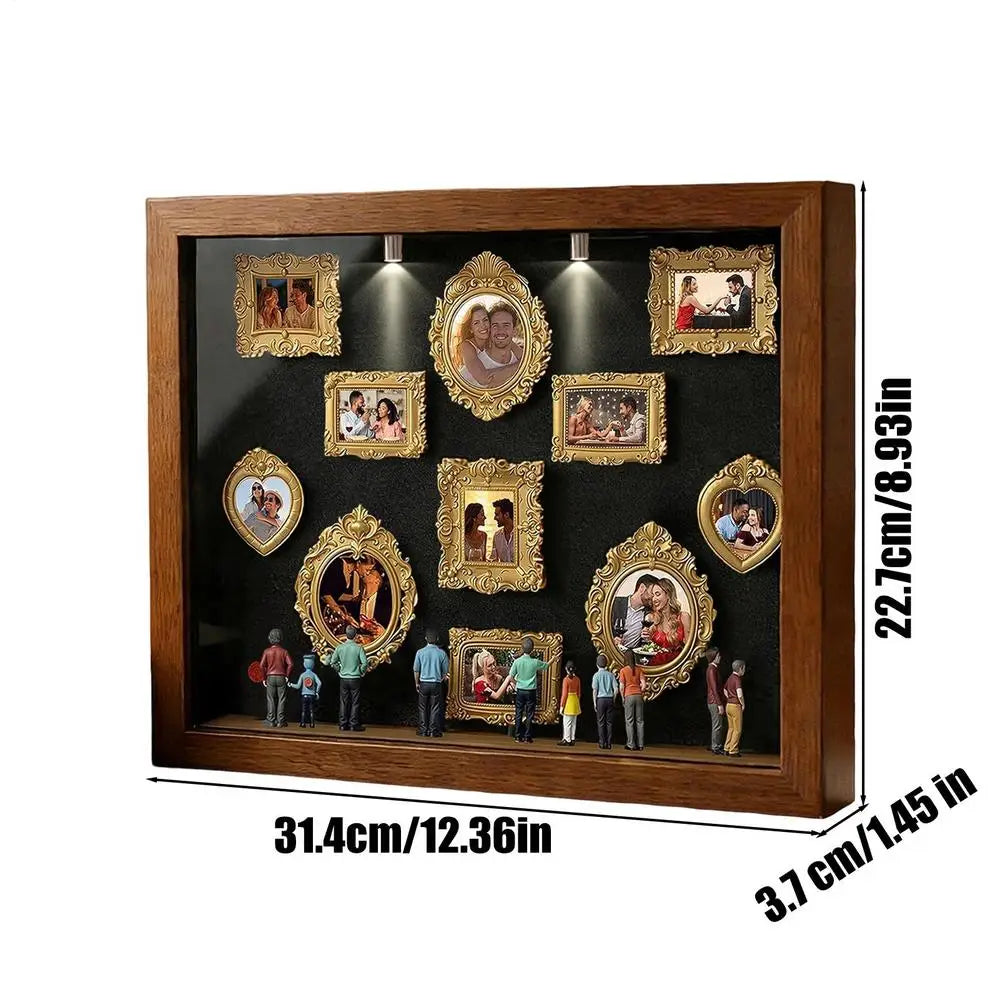 Memory Photo Display Case with  11 Pieces Miniature Photo Frame with 8 Figurines .