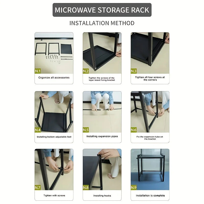 Retractable Microwave Oven Rack, Multi‑Tier Kitchen Countertop Storage Shelf for Rice Cooker Oven Small Appliances