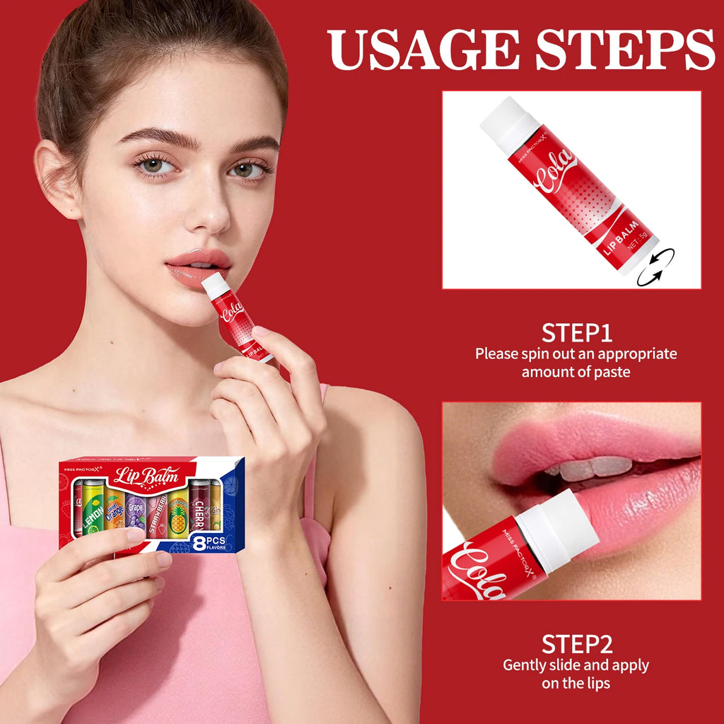 8PCS Soda-Inspired Lip Balm Set, Long-Lasting Moisture & Anti-Chapping Gift Giving