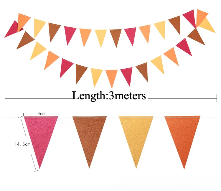 Orange Beige Boho Pom Pom Flower Fall Thanksgiving Banner Heart Tassel Garlands Balloons Hanging Autumn Harvest Wedding Decor