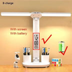 Rechargeable Led Table Lamp for Study Desk Lamp Reading Light Led Night Light with Fan Led Clock Dispaly Reading Desk Light
