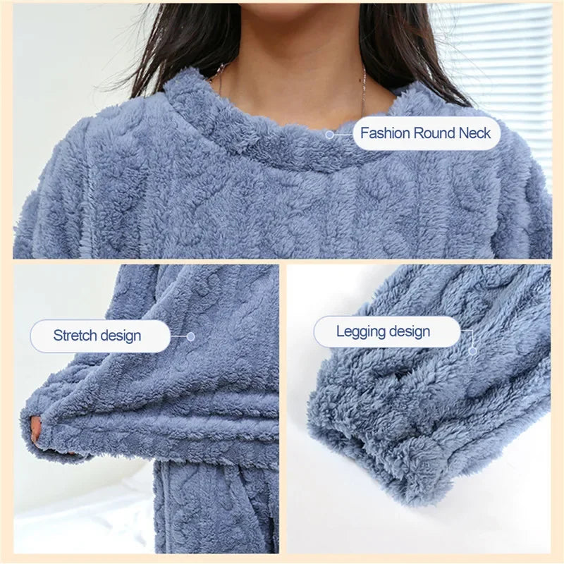 Women Coral Velvet Jacquard Pajama Set Soft Warm Winter Loungewear Comfortable Homewear for Christmas Valentine's Day Gift