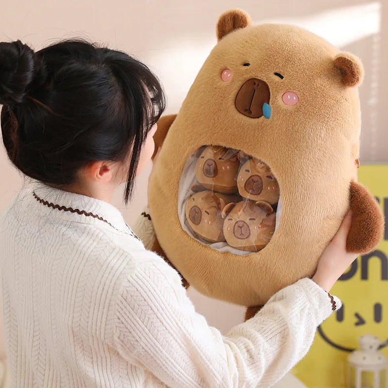 Six Balls Capybara Bag Cartoon Newt Animal Squishy Mini Dolls Plush Pillow Office Nap Food Snack Plushie Peluche Gift