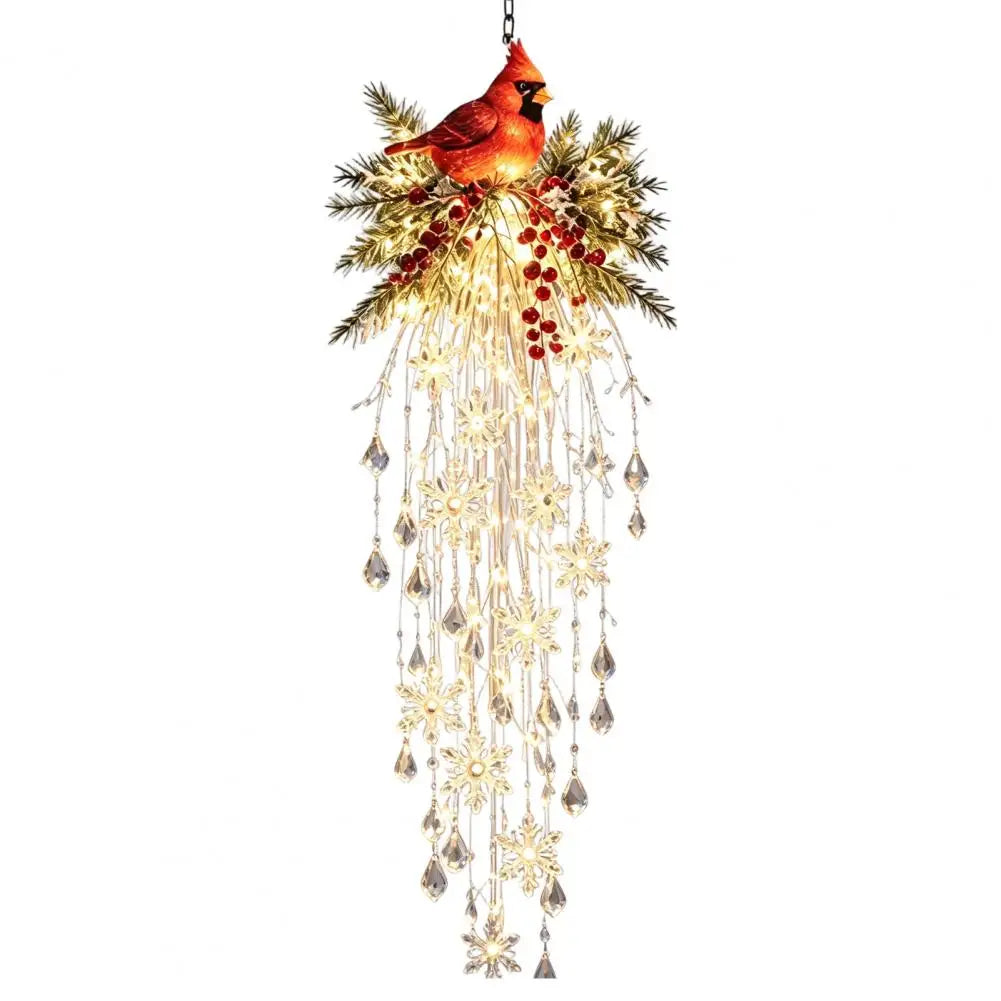Crystal Waterfall Christmas Lights, LED Warm White Snowman Christmas Pendant Light with Crystal Snowflake Droplets Home Decor