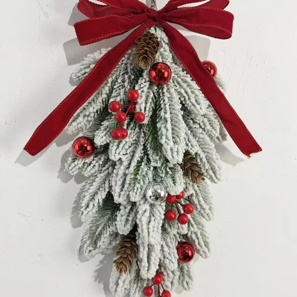 50cm LED Artificial Garland Stair Wreath Red Bow Knot Prelit Christmas Wreath Garland Pine/Bow for Front Door Wall Window Stair