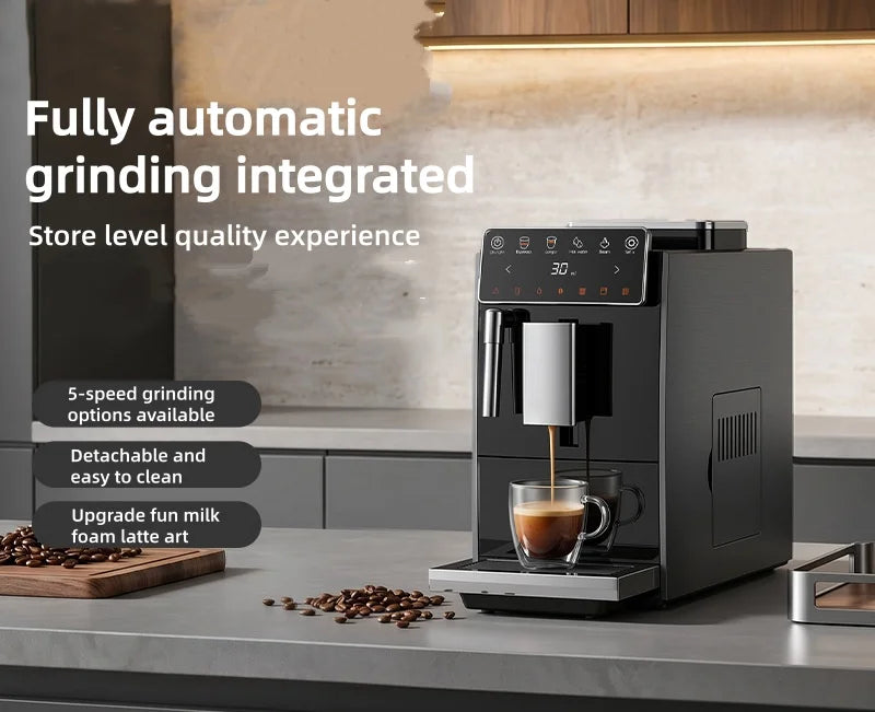 Automatic Espresso Machine with Smart Color Screen, Built-in Grinder & Steam Wand, 20Bar Pressure Coffee Maker for Home, Cappucc