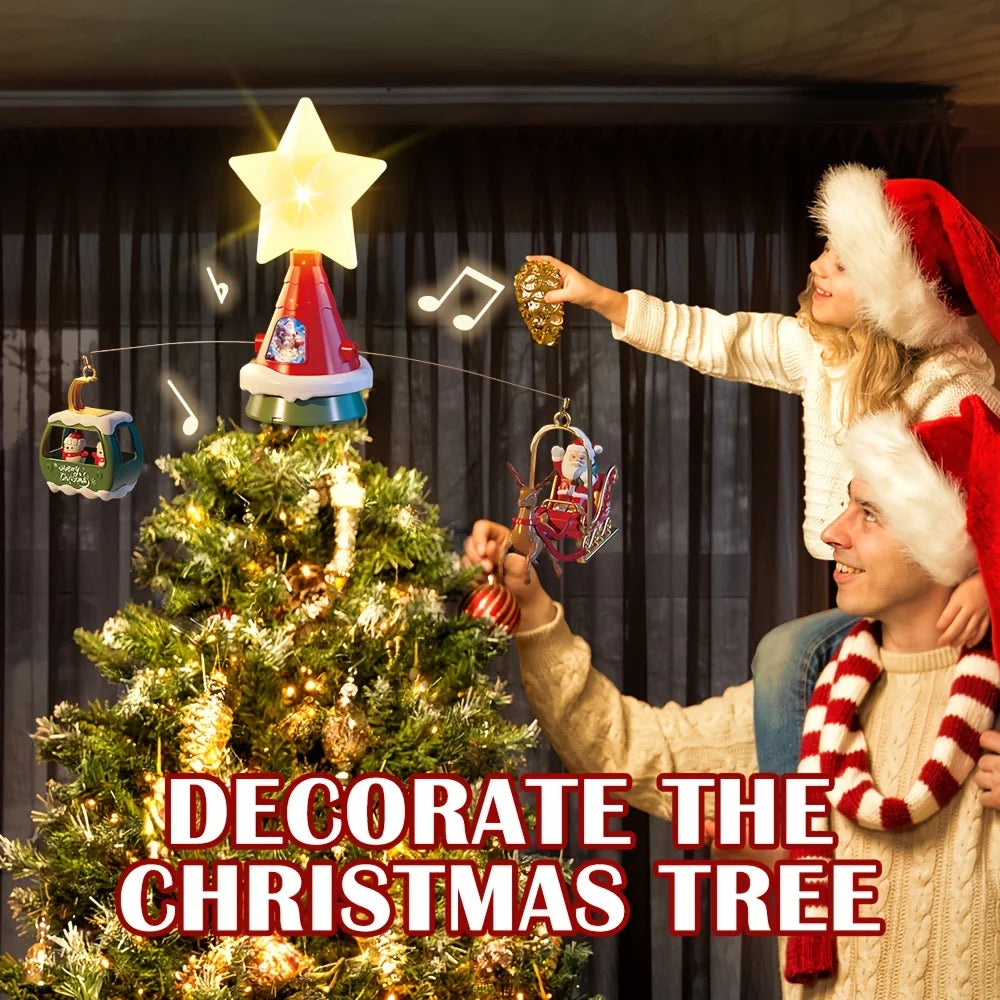 Rotating Santa Sleigh Christmas Tree Topper with Music & Lights