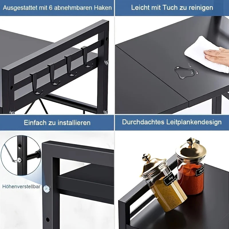 Retractable Microwave Oven Rack, Multi‑Tier Kitchen Countertop Storage Shelf for Rice Cooker Oven Small Appliances